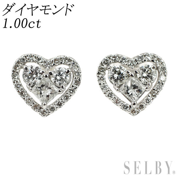 K18WG ダイヤモンド ピアス 1.00ct ハート