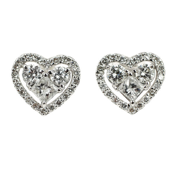K18WG ダイヤモンド ピアス 1.00ct ハート