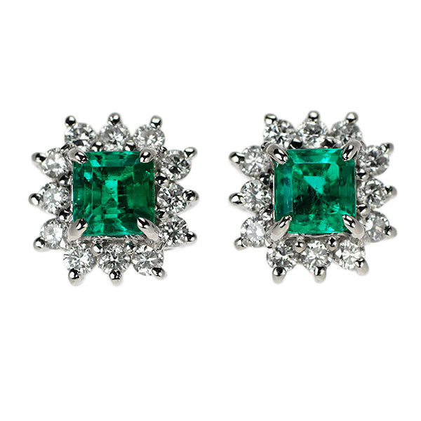 Pt900 エメラルド ダイヤモンド ピアス 0.66ct D0.34ct
