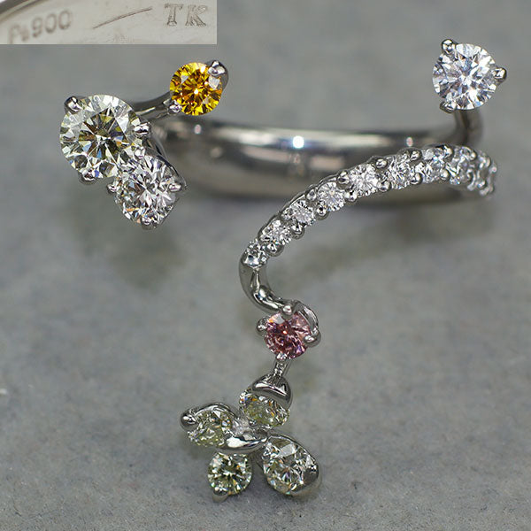 小寺智子 Pt900 天然ピンク/イエロー/カラーレス ダイヤモンド リング D1.19ct 春が動き出す