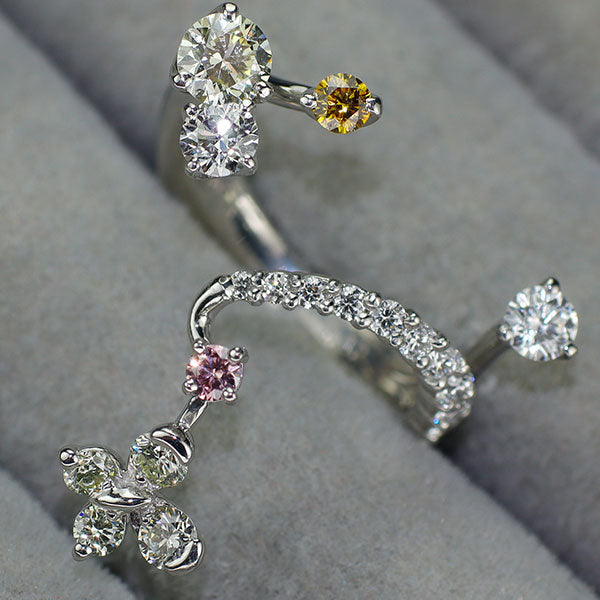 小寺智子 Pt900 天然ピンク/イエロー/カラーレス ダイヤモンド リング D1.19ct 春が動き出す