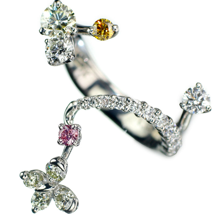小寺智子 Pt900 天然ピンク/イエロー/カラーレス ダイヤモンド リング D1.19ct 春が動き出す