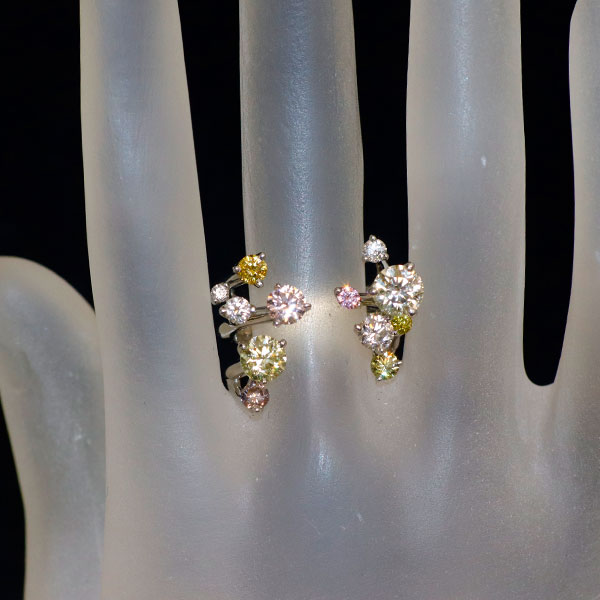 小寺智子 Pt900 天然ピンク/イエロー/カラーレス ダイヤモンド リング D2.610ct