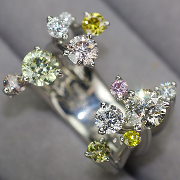 小寺智子 Pt900 天然ピンク/イエロー/カラーレス ダイヤモンド リング D2.610ct