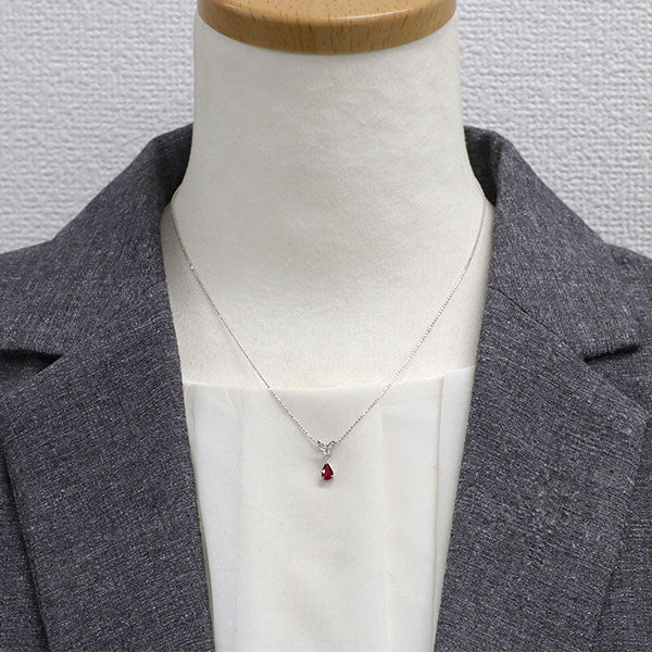 K18WG ルビー ダイヤモンド ペンダントネックレス 0.42ct D0.04ct