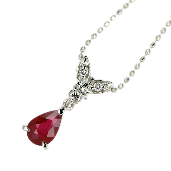 K18WG ルビー ダイヤモンド ペンダントネックレス 0.42ct D0.04ct