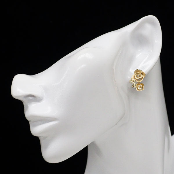 K18YG ダイヤモンド  ピアス 0.06ct D0.04ct バラ フラワー