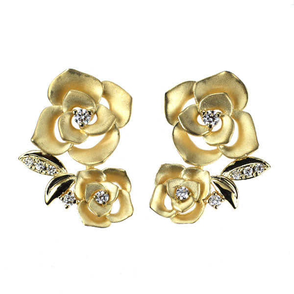 K18YG ダイヤモンド  ピアス 0.06ct D0.04ct バラ フラワー