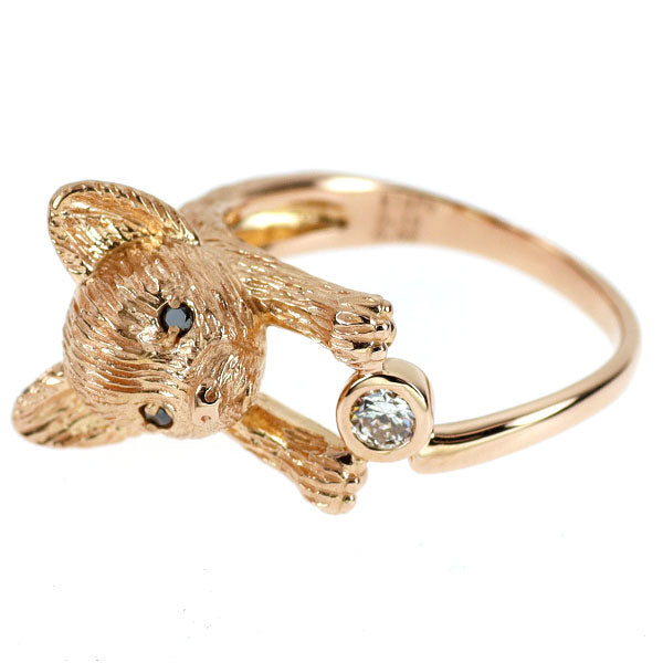 K18PG ダイヤモンド リング 0.10ct BD0.02ct 犬 アニマル