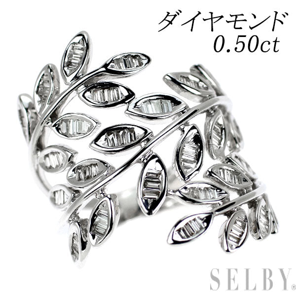 K18WG ダイヤモンド リング 0.50ct 植物