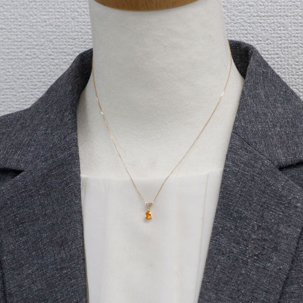 K18YG シトリン ダイヤモンド ペンダントネックレス