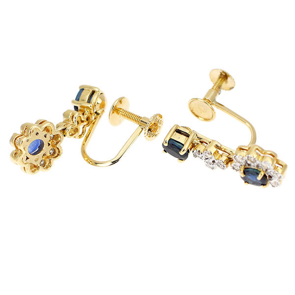 K18YG/WG サファイア ダイヤモンド イヤリング 0.970ct D0.26ct フラワー