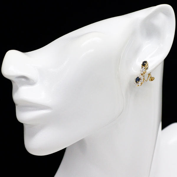 K18YG/WG サファイア ダイヤモンド イヤリング 0.970ct D0.26ct フラワー