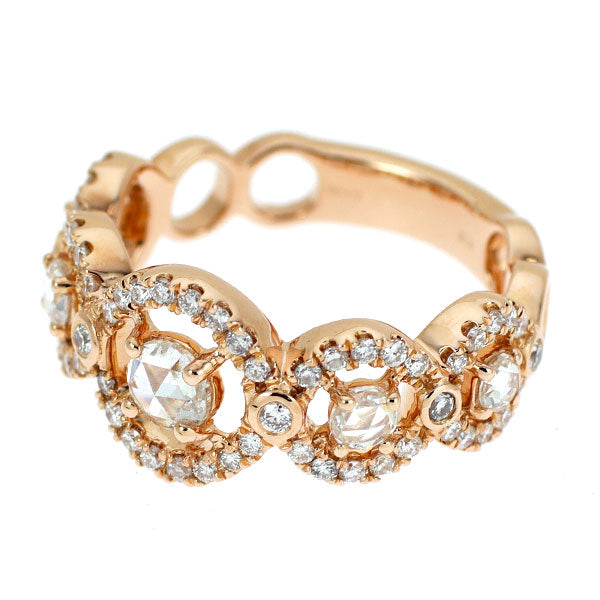 K18PG ローズカット/ラウンドブリリアント ダイヤモンド リング 1.00ct