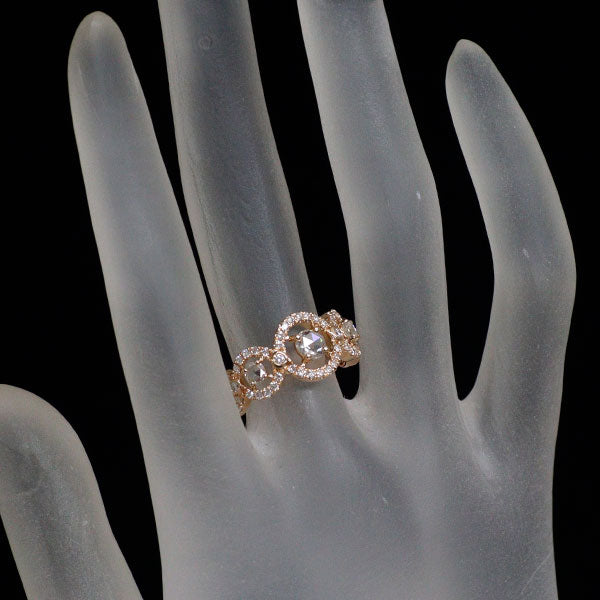 K18PG ローズカット/ラウンドブリリアント ダイヤモンド リング 1.00ct