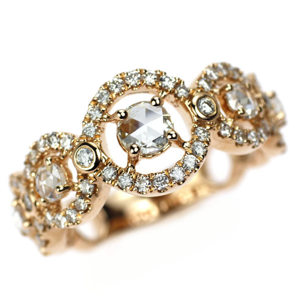 K18PG ローズカット/ラウンドブリリアント ダイヤモンド リング 1.00ct