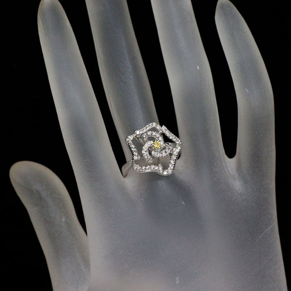 K18WG イエローサファイア ダイヤモンド リング 0.08ct D0.30ct フラワー
