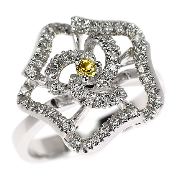 K18WG イエローサファイア ダイヤモンド リング 0.08ct D0.30ct フラワー