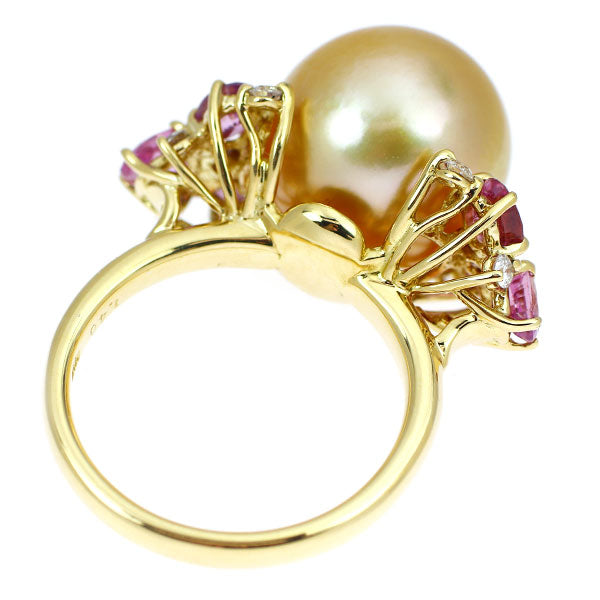 K18YG ゴールデン真珠 ピンクサファイア ダイヤモンド リング 径約12.5mm PS1.40ct D0.43ct