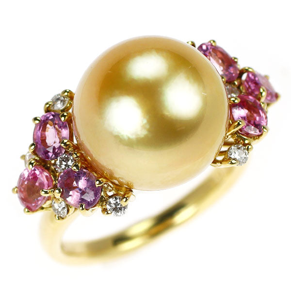 K18YG ゴールデン真珠 ピンクサファイア ダイヤモンド リング 径約12.5mm PS1.40ct D0.43ct