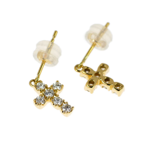 K18YG ダイヤモンド ピアス 0.34ct クロス