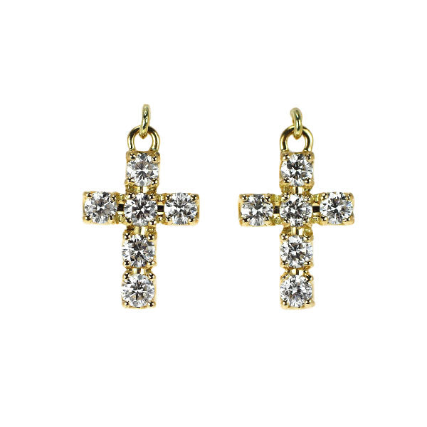 K18YG ダイヤモンド ピアス 0.34ct クロス