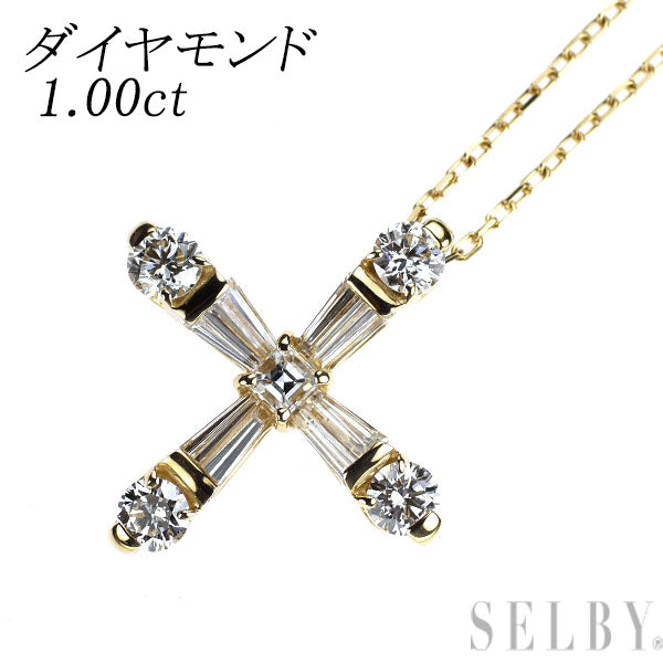 K18YG ダイヤモンド ペンダントネックレス 1.00ct クロス