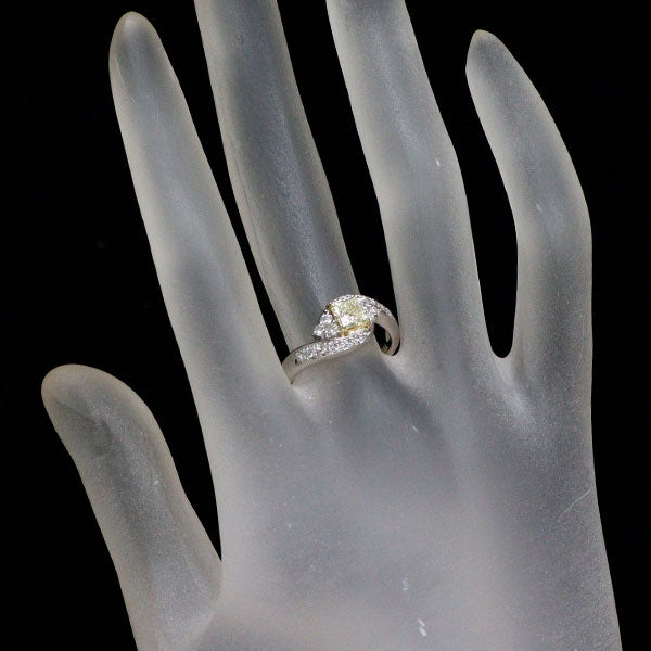 K18YG/Pt900 プリンセスカット ダイヤモンド リング 0.439ct D0.32ct