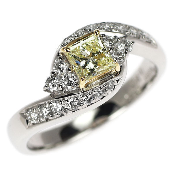 K18YG/Pt900 プリンセスカット ダイヤモンド リング 0.439ct D0.32ct