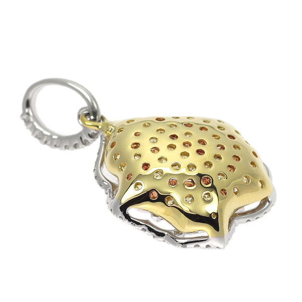 K18YG/WG イエロー/オレンジサファイア ダイヤモンド ペンダントトップ 0.70ct D0.28ct フラワー