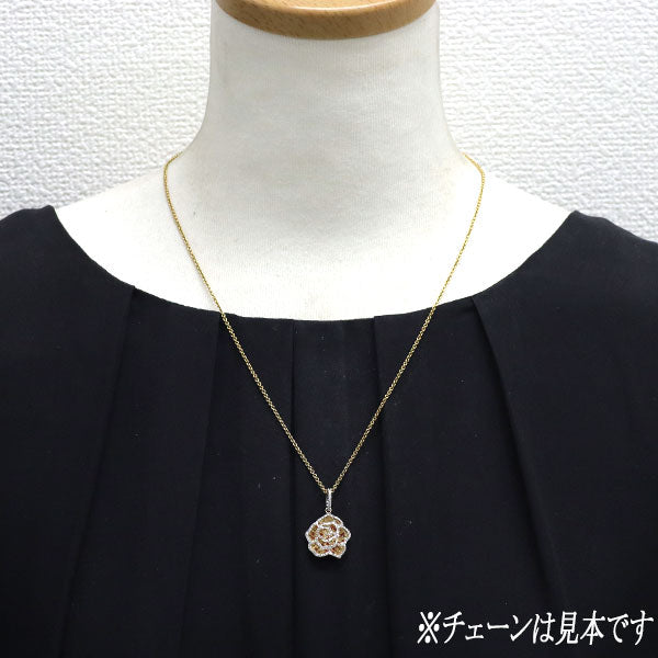 K18YG/WG イエロー/オレンジサファイア ダイヤモンド ペンダントトップ 0.70ct D0.28ct フラワー