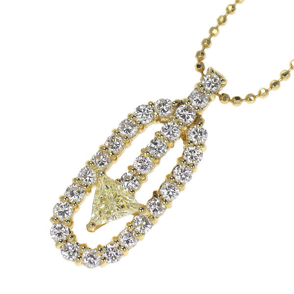 K18YG トリリアントカット ダイヤモンド ペンダントネックレス 0.28ct D0.55ct