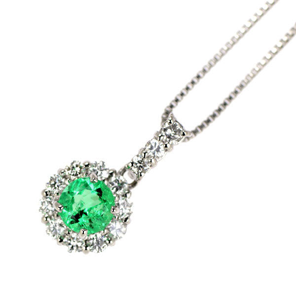 Pt900/ Pt850 エメラルド ダイヤモンド ペンダントネックレス 0.25ct D0.21ct