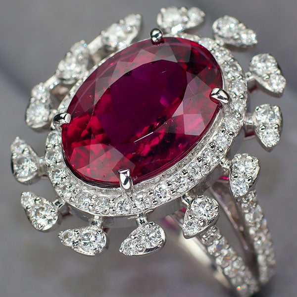 K18WG ルベライト ダイヤモンド リング 6.03ct D1.30ct 希少