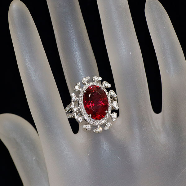 K18WG ルベライト ダイヤモンド リング 6.03ct D1.30ct 希少