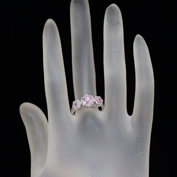 K18WG ダイヤモンド インペリアルトパーズ ピンクサファイア リング 0.20ct T0.50ct S0.21ct フラワー