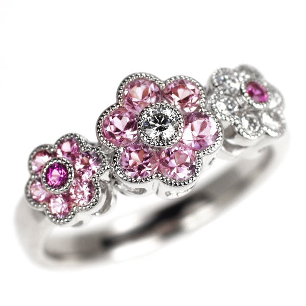 K18WG ダイヤモンド インペリアルトパーズ ピンクサファイア リング 0.20ct T0.50ct S0.21ct フラワー