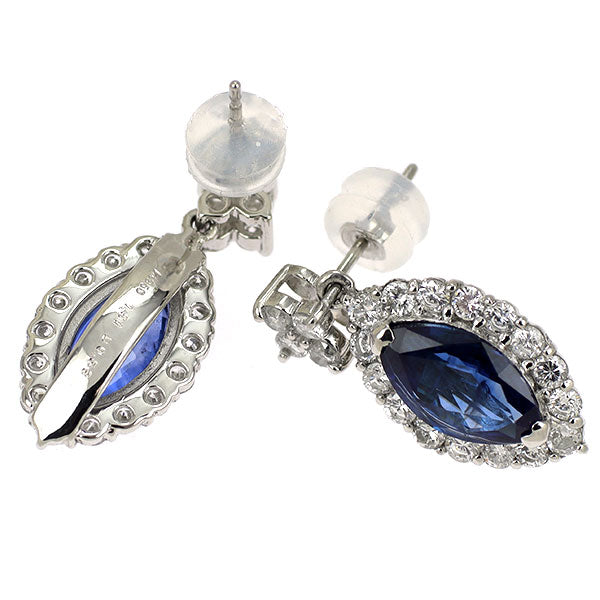 Pt900/ Pt950 サファイア ダイヤモンド ピアス 3.02ct D1.06ct