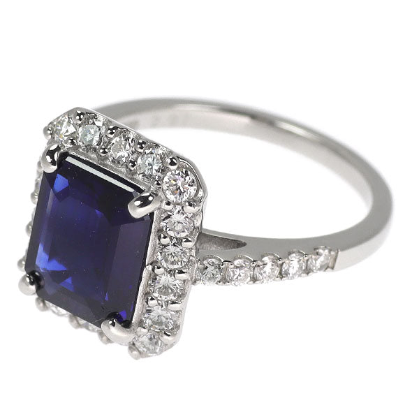 Pt900 エメラルドカット サファイア ダイヤモンド リング 2.97ct D0.83ct