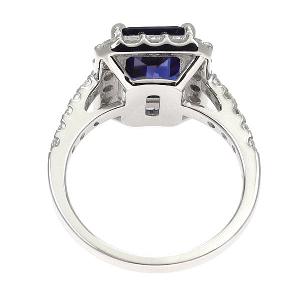 Pt900 エメラルドカット サファイア ダイヤモンド リング 2.97ct D0.83ct
