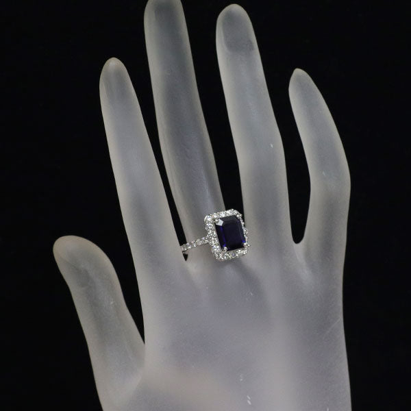Pt900 エメラルドカット サファイア ダイヤモンド リング 2.97ct D0.83ct