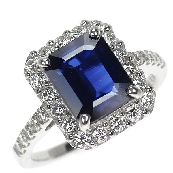 Pt900 エメラルドカット サファイア ダイヤモンド リング 2.97ct D0.83ct