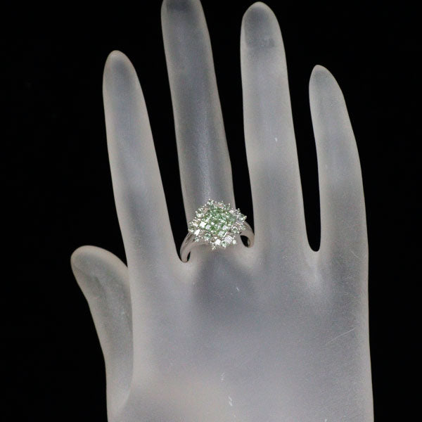 K18WG グリーン サファイア ダイヤモンド リング 1.25ct D0.19ct ミステリーセッティング