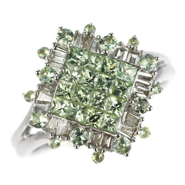 K18WG グリーン サファイア ダイヤモンド リング 1.25ct D0.19ct ミステリーセッティング