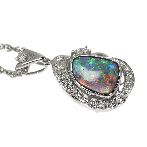 Pt900/ Pt850 Boulder Opal Diamond Pendant Necklace 2.95ct D0.43ct