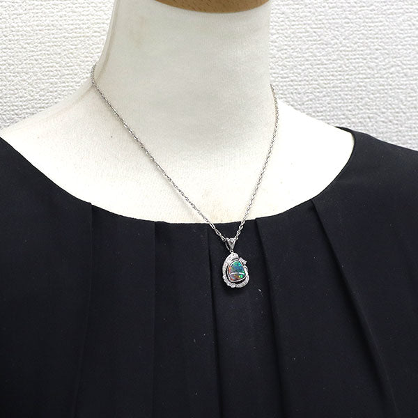 Pt900/ Pt850 Boulder Opal Diamond Pendant Necklace 2.95ct D0.43ct