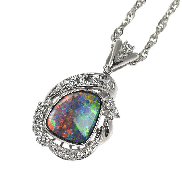 Pt900/ Pt850 Boulder Opal Diamond Pendant Necklace 2.95ct D0.43ct