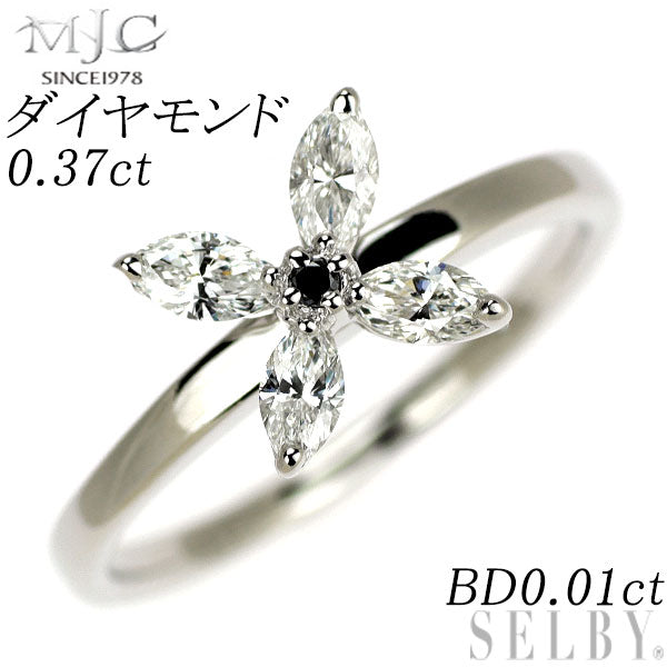 MJC K18WG マーキス ダイヤモンド リング 0.37ct BD0.01ct フラワー