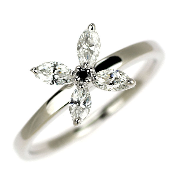 MJC K18WG マーキス ダイヤモンド リング 0.37ct BD0.01ct フラワー