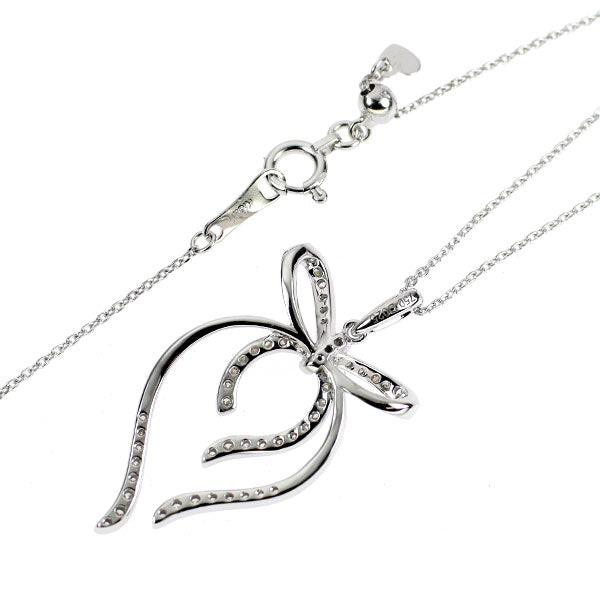 K18WG ダイヤモンド ペンダントネックレス 0.25ct リボン